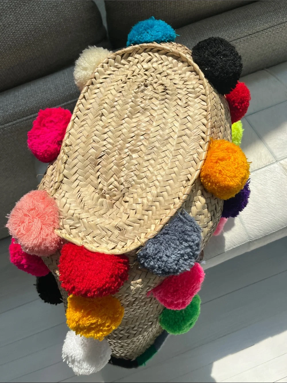 Soeur du Maroc Oversized Straw Beach Bag Multicolored Pom Pom Tote